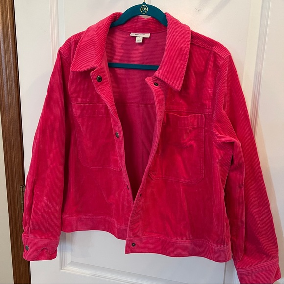 ON 34th Like NEW Vibrant Hot Pink Wide Wale Corduroy Snap Up Jacket - Picture 1 of 13